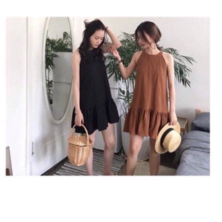 Váy đũi cổ yếm 2 màu nâu đất và đen