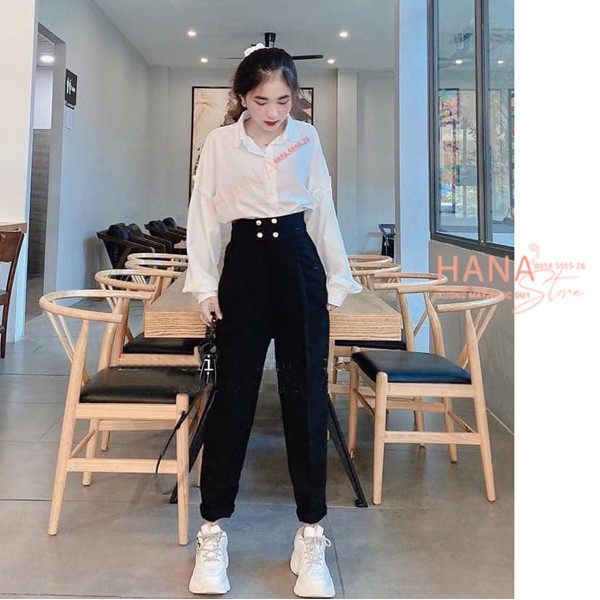 Quần baggy cạp cao 4 cúc bấm màu đen nữ - Dáng quần baggy công sở dài mặc đi làm công sở học sinh đi học - Vải Vitex dày | BigBuy360 - bigbuy360.vn