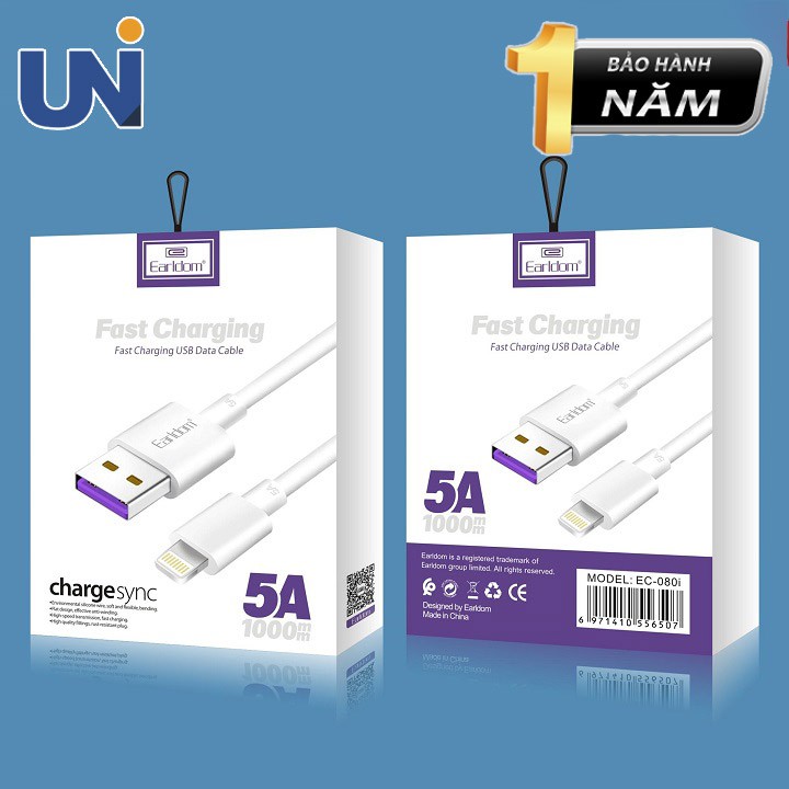 Cáp Sạc Nhanh 5A Earldom 1M EC-080 Đầu Micro Usb, Type C, Lightning Cho Điện Thoại Iphone, Samsung, Xiaomi