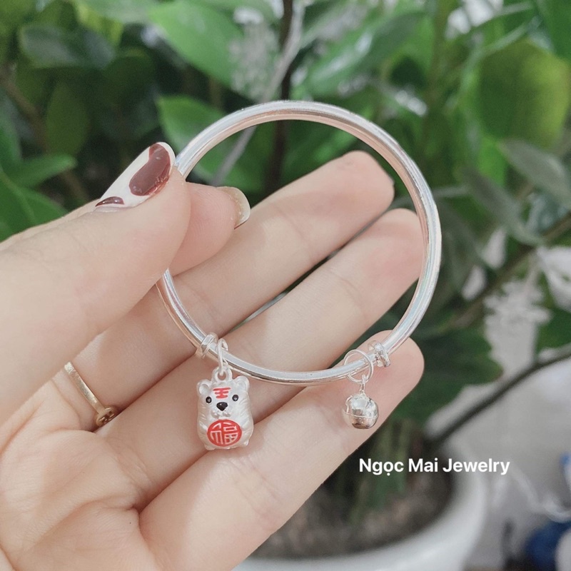 Vòng trơn khắc tên cho bé xinh xắn, bạc chuẩn đẹp - Ngọc Mai Jewelry