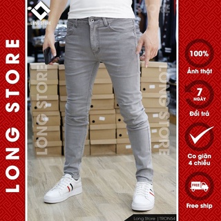 Quần jean nam trơn màu xám khói cao cấp ống đứng dáng ôm skinny chất bò co giãn LONGARES Tron54