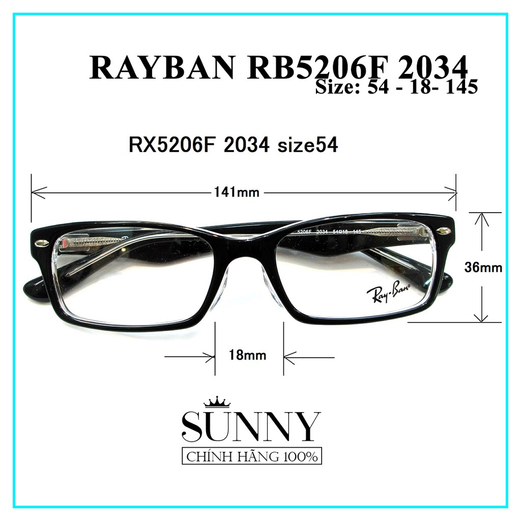 Gọng kính chính hãng Rayban RB5206F-2034 kèm tem thẻ bảo hành chính hãng, bảo hành toàn quốc