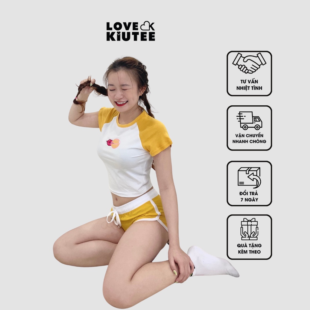 Áo ngắn tay phối màu raglan croptop thiết kế đẹp LOVEKIUTEE