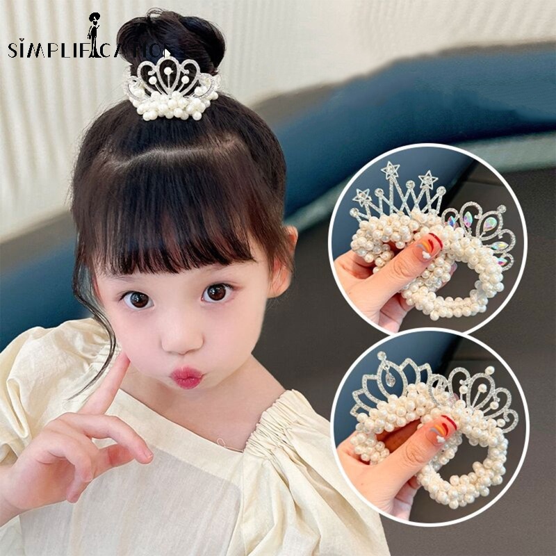 1 Dây Buộc Tóc Hình Vương Miện Công Chúa Đính Đá / Ngọc Trai / Hoa Xinh Xắn Cho Bé Gái