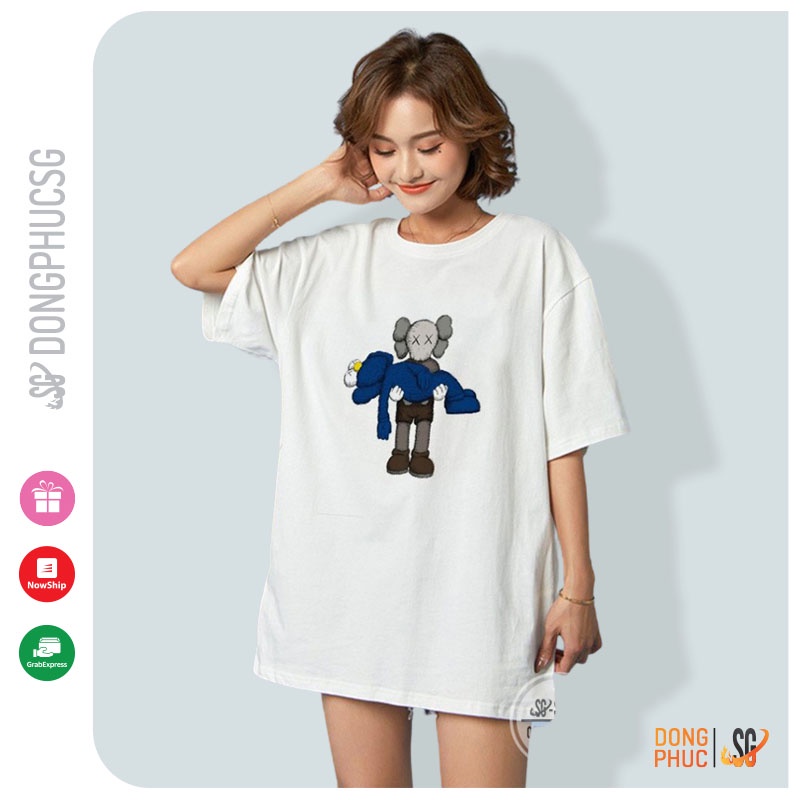 Áo thun Kaws tay lỡ form rộng unisex nam nữ, thun mềm mịn màu trắng TL02 | SG