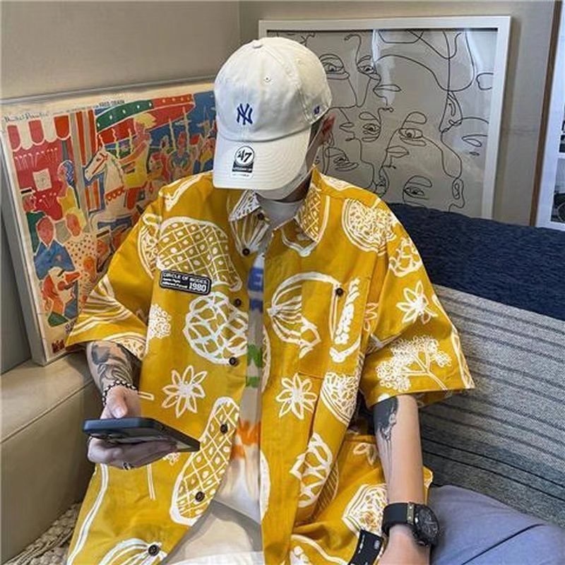 Áo Sơ Mi Tay Ngắn In Họa Tiết Phong Cách Âu Mỹ Thời Trang Cho Nam