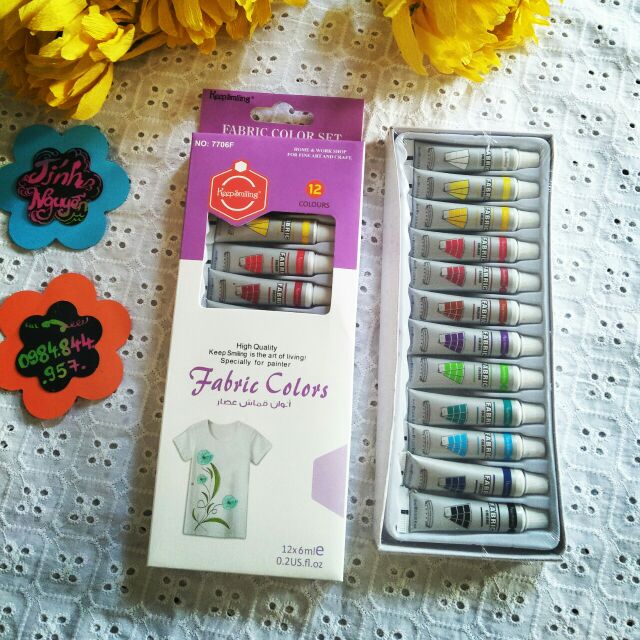 Bộ 12 màu Fabric vẽ vải, vẽ custum giày giặt không phai