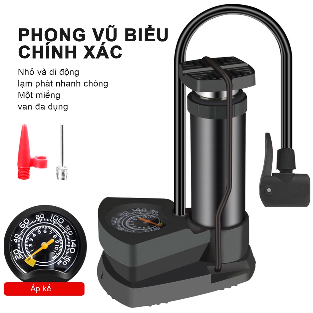Bơm Xe Đạp,bơm hơi đạp chân mini đa năng có đồng hồ đo áp suất, dùng cho xe máy, xe đạp, ô tô,thiết kế chuyên dụng mang