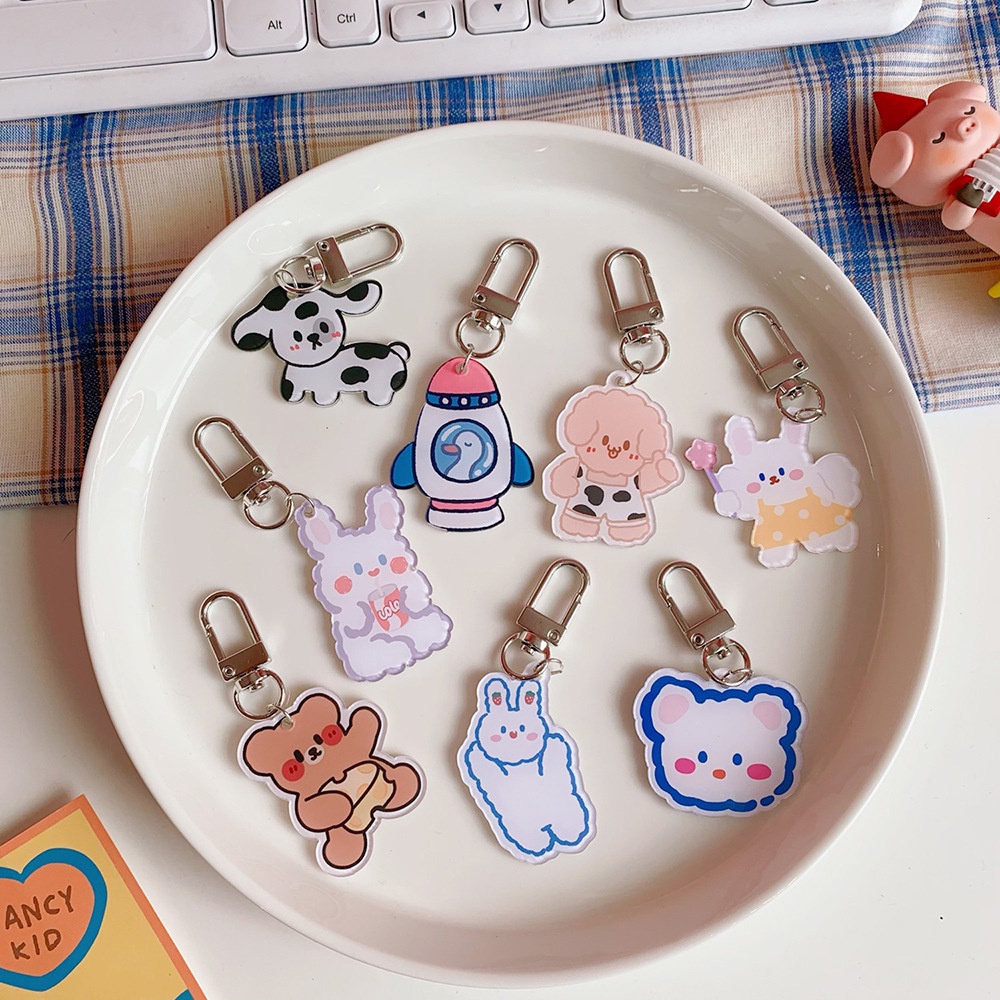 Móc khóa ba lô hoa văn gấu hoạt hình dễ thương