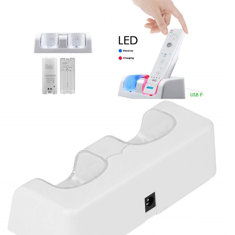 【3C】 2-in-1 Dual Charging Station for Wii Controller with Two 2800MAH Batteries