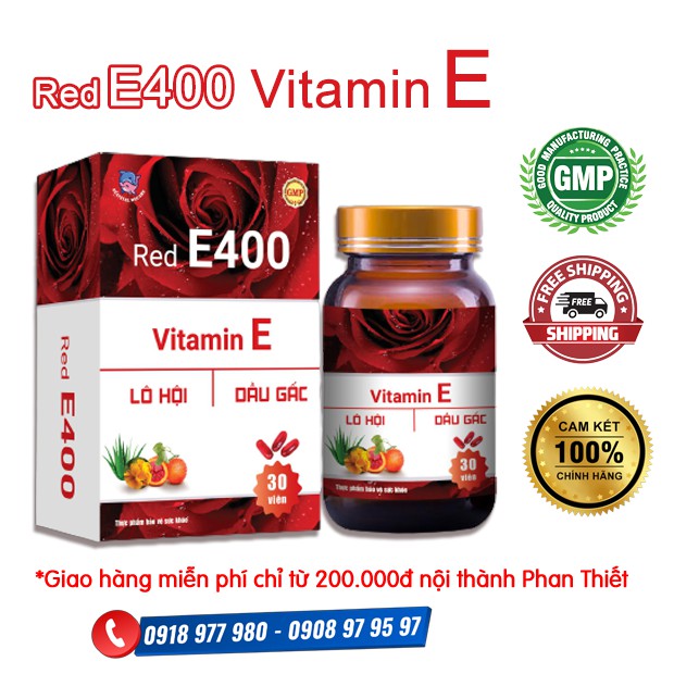 VITAMIN E đỏ - RED E400 - Bổ sung Vitamin E, các chất chống oxy hóa. Chống oxy hóa, hạn chế lão hóa da, làm đẹp da.