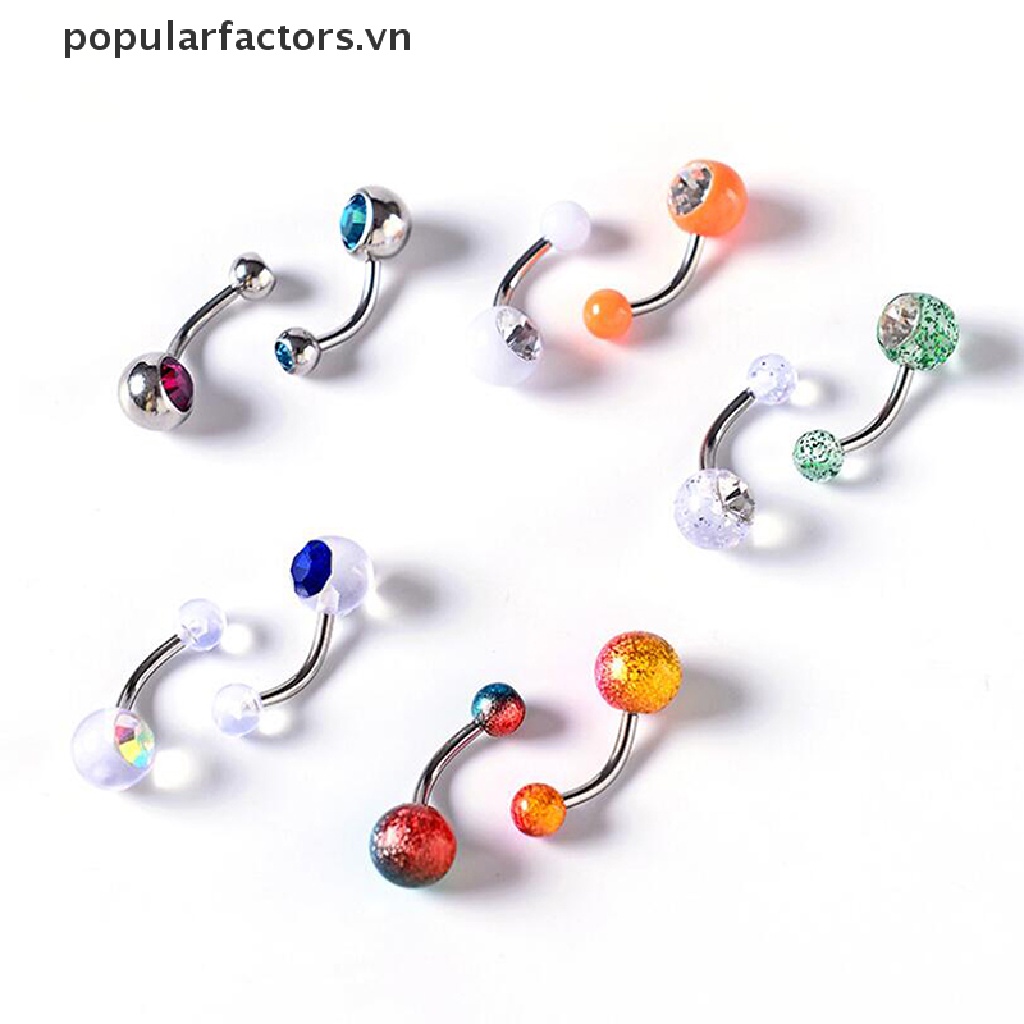 Set 10 khuyên rốn đính đá 14g nhiều màu sắc cá tính