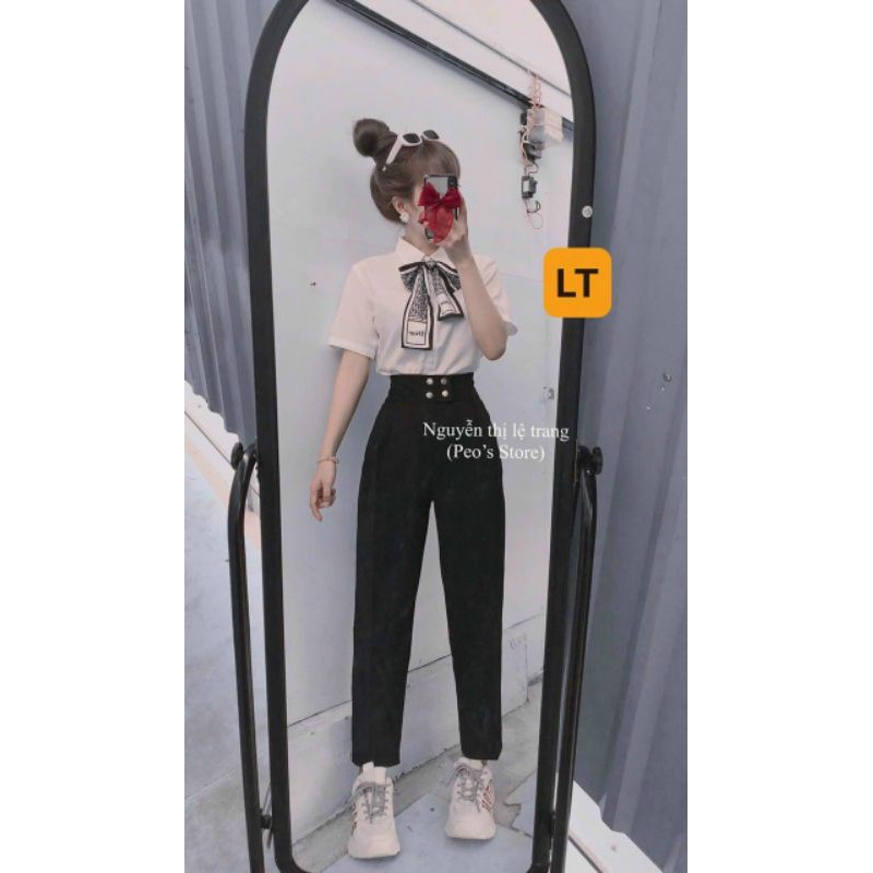 Quần tây lưng siêu cao đính cúc tuyết mưa