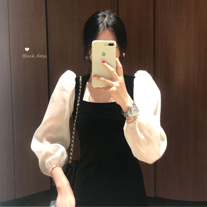 Váy Xiaozhainv cổ vuông tay dài phong cách Hàn Quốc thanh lịch cho nữ | BigBuy360 - bigbuy360.vn