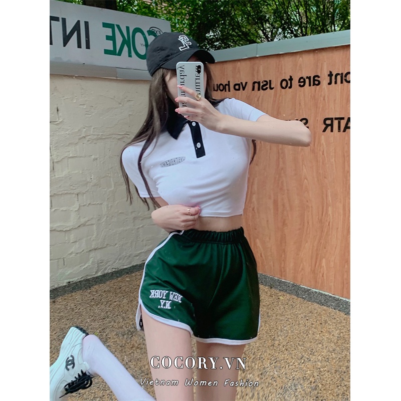Cocory vn Set Áo polo Ngắn Tay Và Quần Short Thêu Chữ Phong Cách Thể Thao Cho Nữ