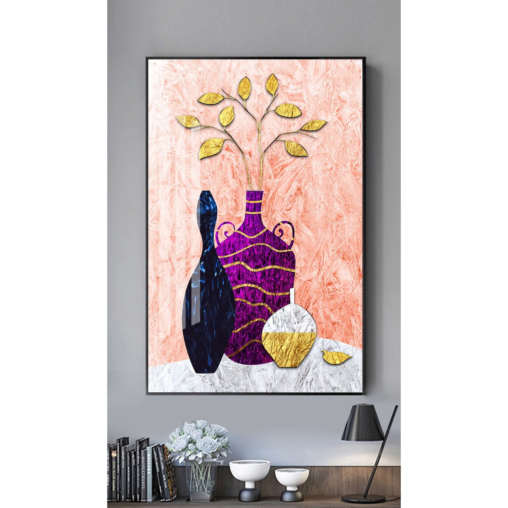Tranh treo tường hiện đại nghệ thuật bình hoa đẹp chất liệu bóng kính hoặc vải canvas ZTU_242631