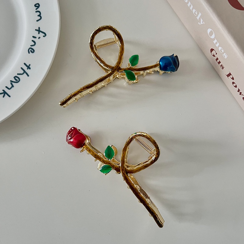 Kẹp Tóc Càng Cua Kim Loại Họa Tiết Hoa Hồng Sang Trọng Cho Nữ YOS