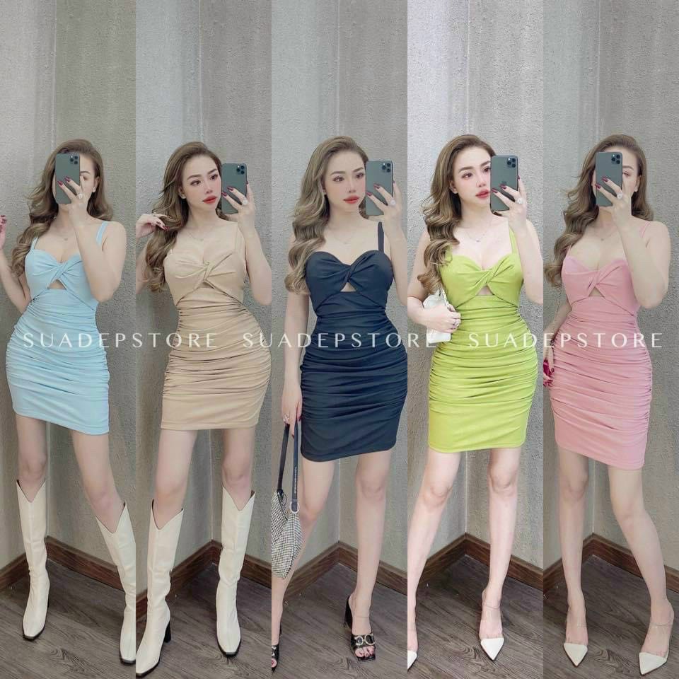 Đầm hai dây thun borip body bản to ls