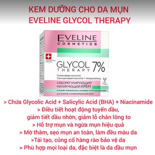 Kem Eveline glycol therapy 7% giảm thâm, mụn, bít tắc lcl, đều màu da