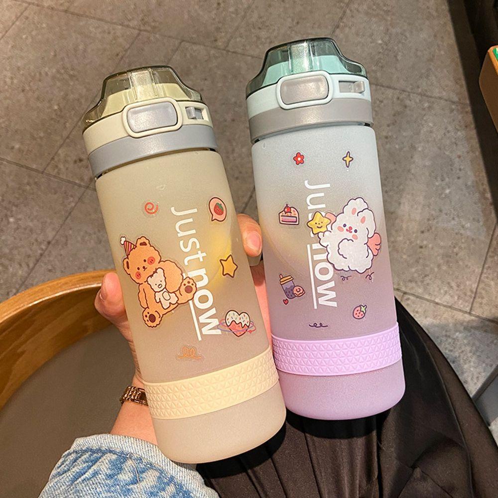 Bình Nước Bằng Nhựa BPA Thân Thiện Với Môi Trường Màu Gradient Dễ Thương Kèm Ống Hút Thời Trang