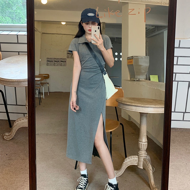 COZOK Đầm Tay Ngắn Cổ POLO Thiết Kế Xẻ Tà Form Ôm Tôn Dáng Quyến Rũ