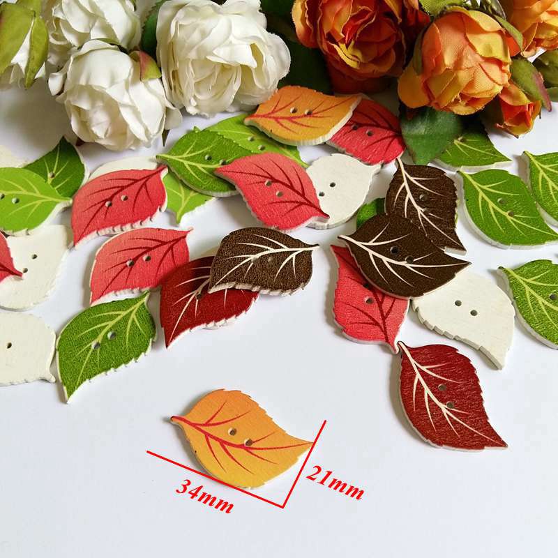 Set 20/50 cúc áo gỗ hình chiếc lá xinh xắn
