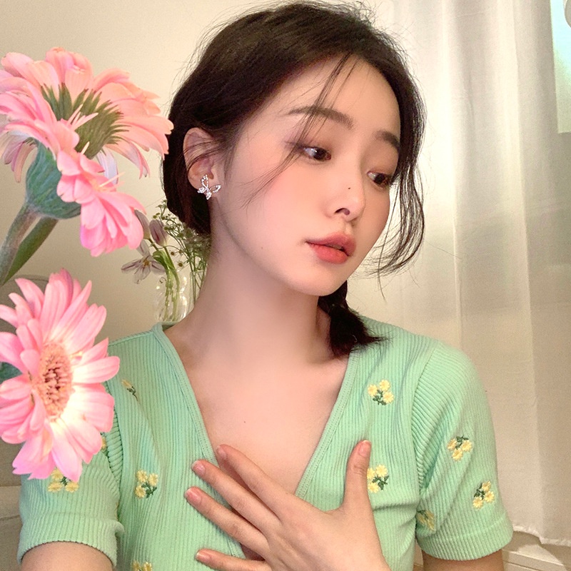 Bông Tai Mạ Bạc Hình Bướm Đính Đá Đơn Giản Thời Trang
