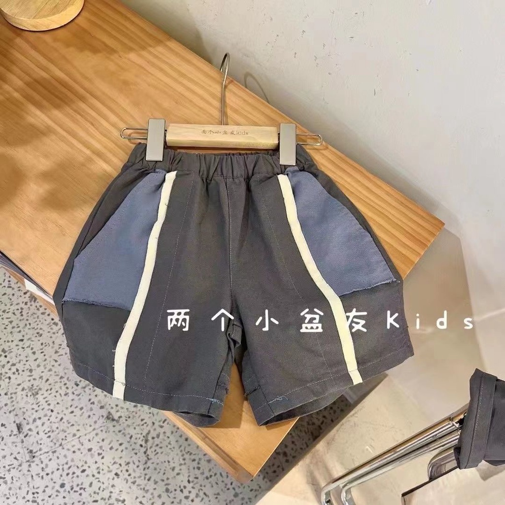 Bộ Áo Thun Tay Ngắn Phối Màu + Quần Short Dáng Rộng Thời Trang Mùa Hè Cho Bé Trai