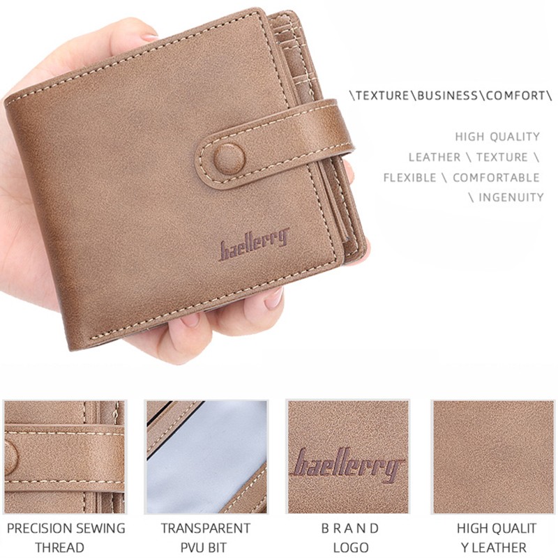 「COD」Baellerry Men's Short Wallet Multi-card Position Buckle Cross Section Purse Casual Soft Wallet