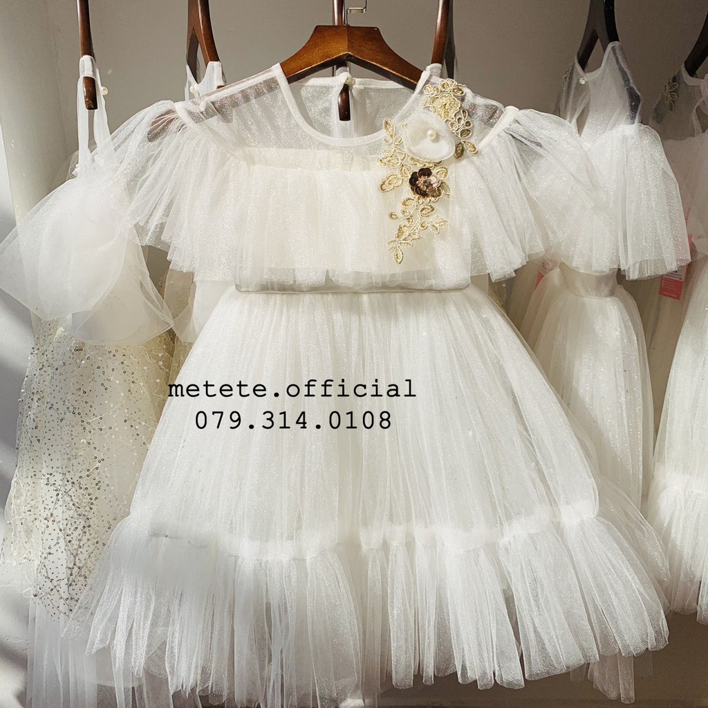 Váy đầm công chúa thiết kế cho bé hoa vai siêu bồng xòe - Mẹ Tê Tê