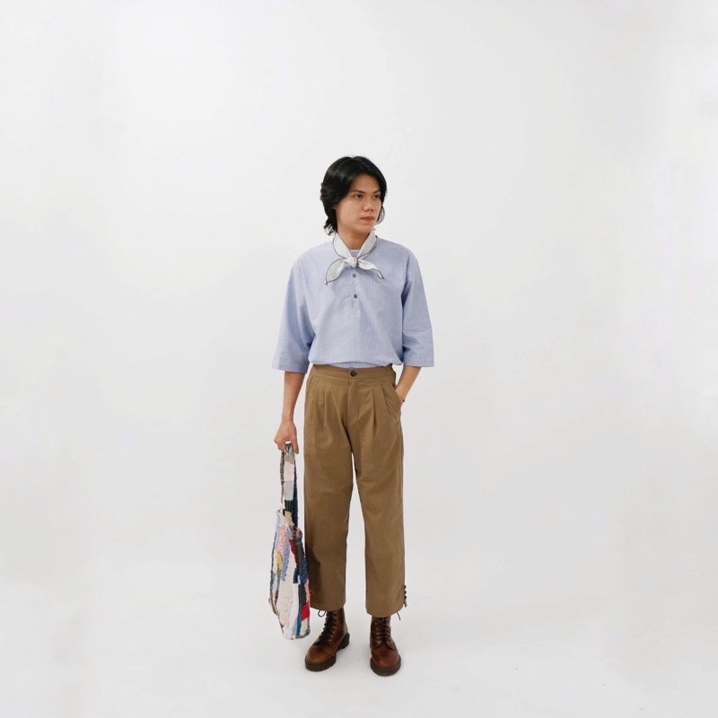 75s - Set đồ áo tay lửng và quần tây nâu bò thanh lịch