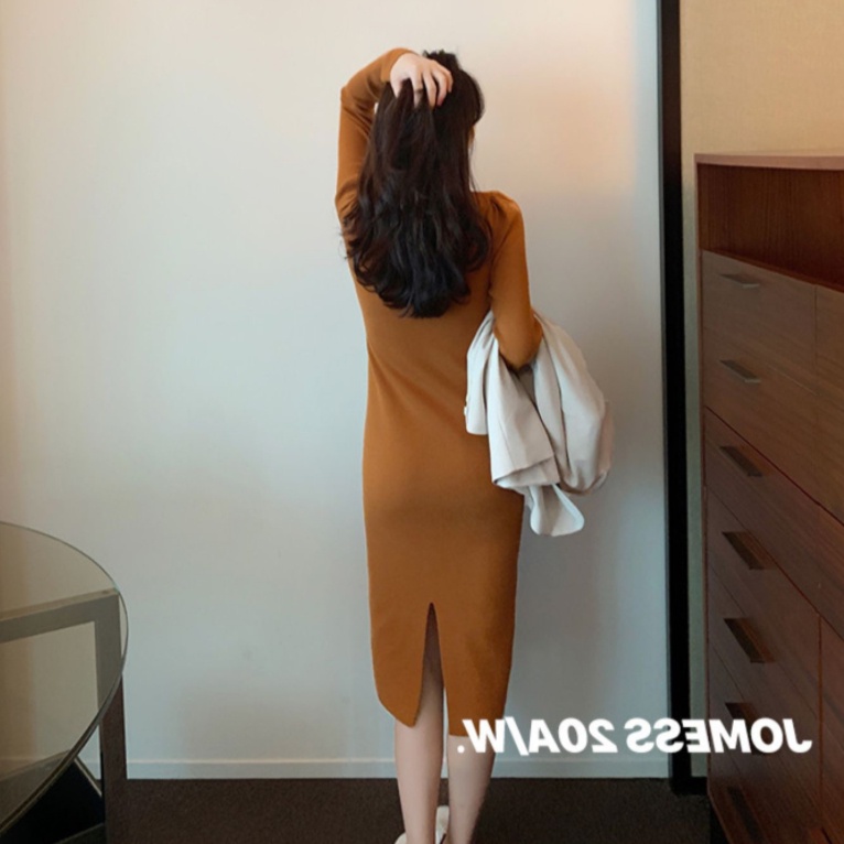 Đầm Dệt Kim Cổ Vuông Dáng Ôm Xẻ Tà Thời Trang Mùa Thu Cho Nữ