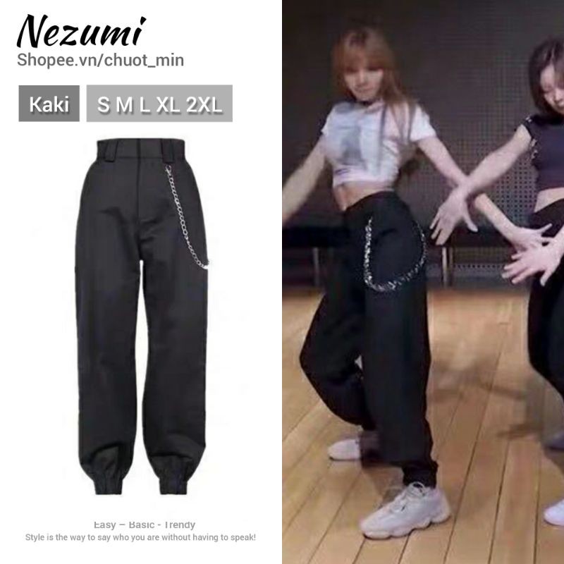 (Sẵn S M L XL 2XL) 004 QUẦN JOGGER KAKI LISA BLACKPINK NAM NỮ DÂY XÍCH CHÉO ULZZANG CÁ TÍNH