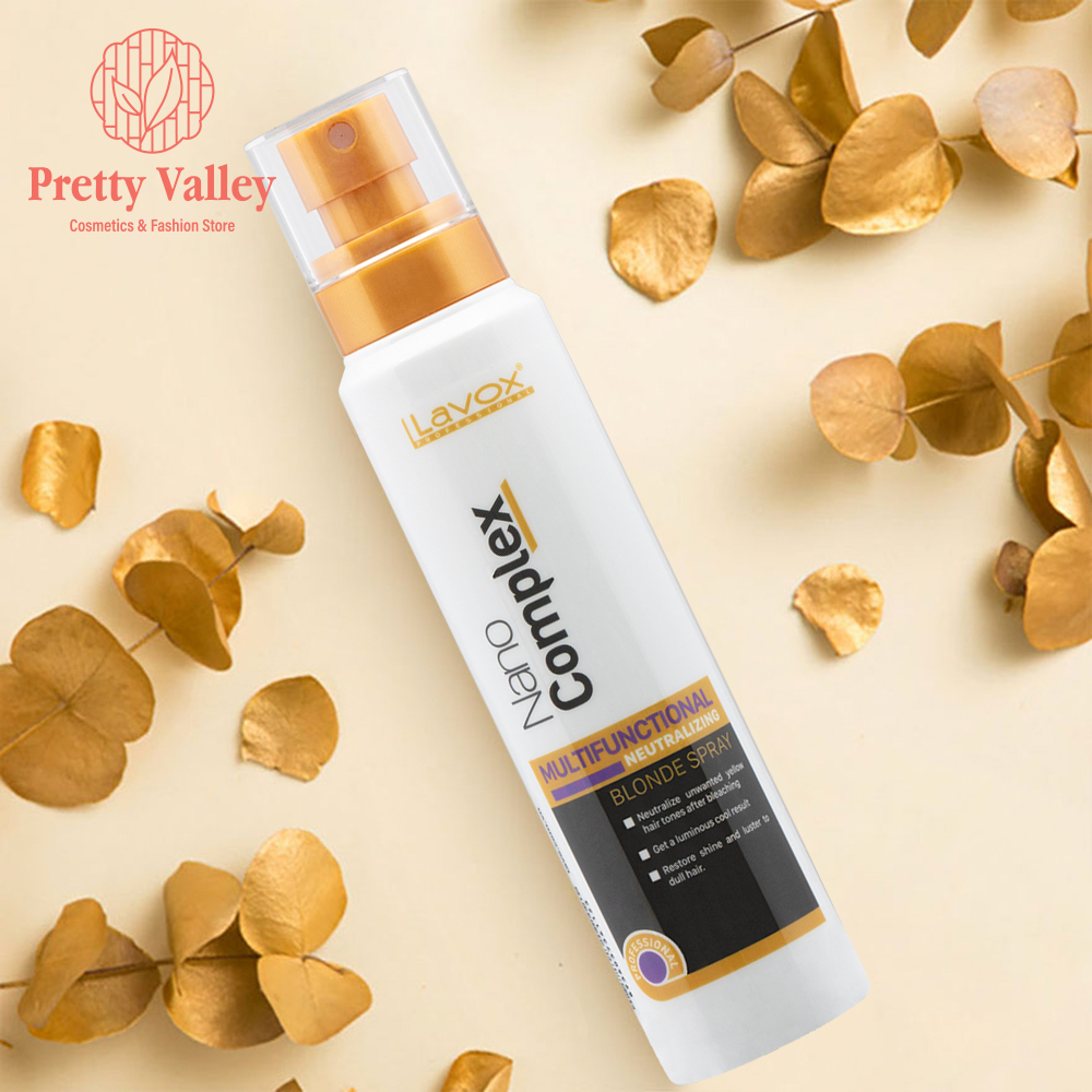 Gội khử vàng đa năng dạng xịt Lavox Nano Complex 180ml, khử ánh vàng cho tóc tẩy trắng, bạch kim - Pretty Valley Store
