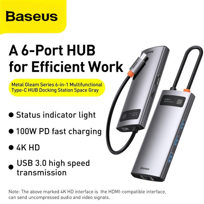 Hub Chuyển Đổi Đa Năng Baseus Type-C - HDMI, USB, RJ45, SD, TF,... Dành Cho Macbook, Notebook, Laptop - Toplink