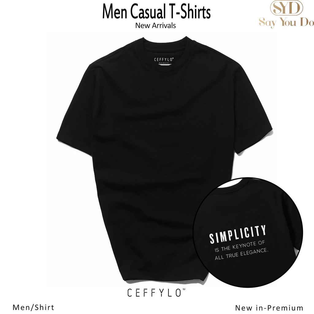 Áo Thun cổ tròn nam CEFFYLO In chữ Simplicity vải Cotton co giãn, dày dặn, form Slimfit T02