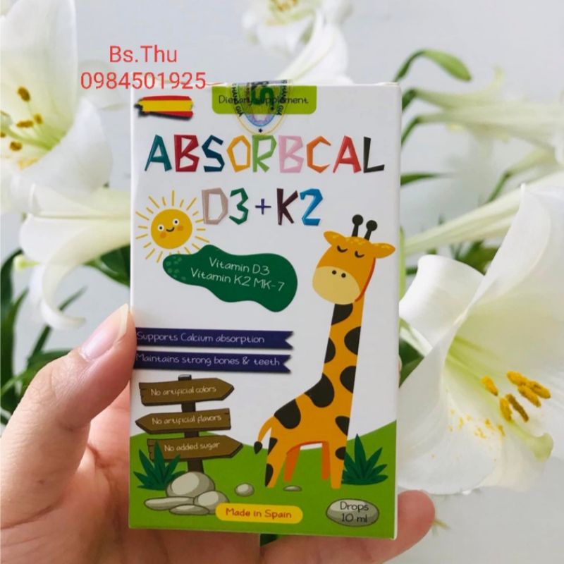ABSORBCAL D3+K2 10ml bổ sung vitamin D3 K2 Mk7 giúp bé hấp thu Canxi cao khỏe, thông minh nhập khẩu Tây Ban Nha