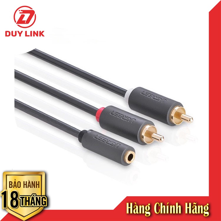 Cáp Audio 3.5mm âm ra 2 RCA dương dài 20cm UGREEN 10561 mạ vàng cao cấp