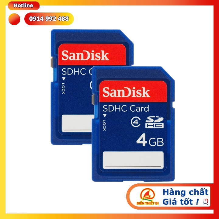 Thẻ nhớ SD Sandisk 4GB Class cho máy tính công nghiệp, Laptop, máy ảnh, PDA và các thiết bị điện tử khác.