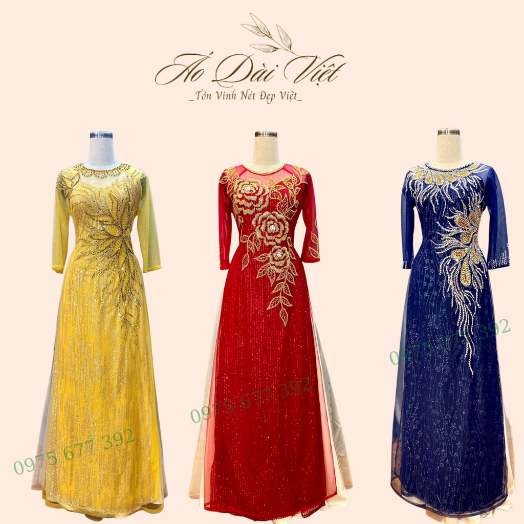 Áo Dài Mẹ, Áo Dài Sui GiaThiết Kế Vải Kim Sa Vẽ Kết Pha Lê Cao Cấp,Tạo Sự Sang Trọng Quý Phái Cho Các Mẹ Trong Ngày Cưới