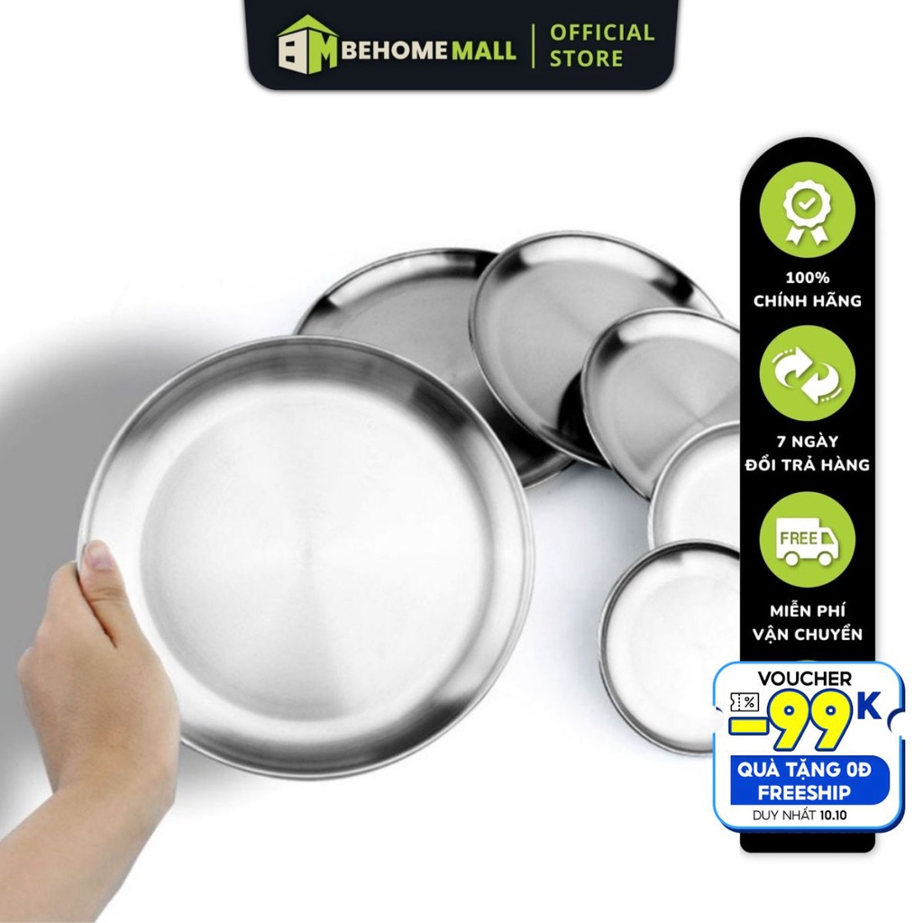 Đĩa Inox tròn BEHOMEMALL phong cách Hàn Quốc 0003