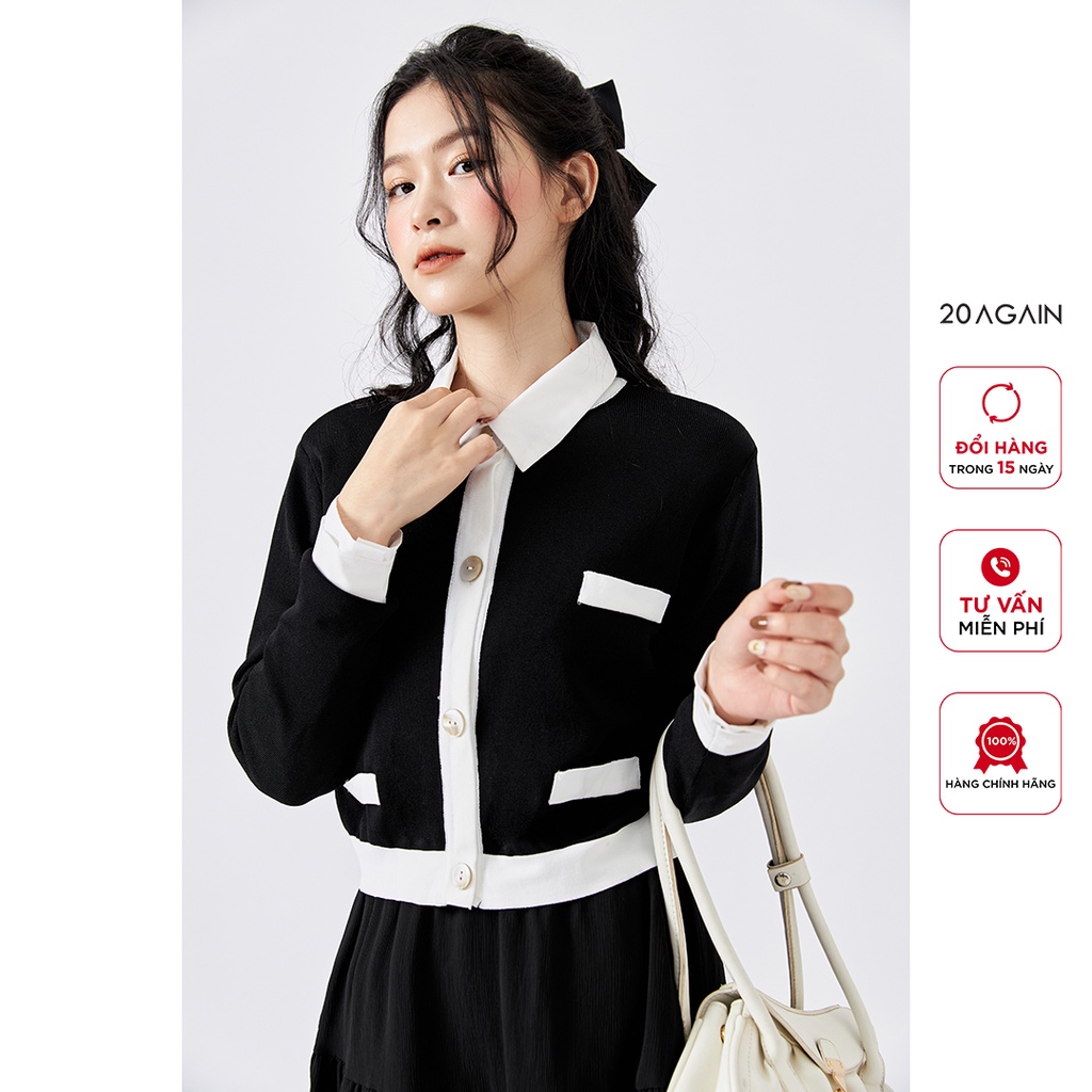 [Mã WABRAG99 giảm 10% đơn 99K] Áo len cardigan nữ dáng ngắn 20AGAIN, chất len montoghi mịn, co giãn tốt KLA0066 | BigBuy360 - bigbuy360.vn