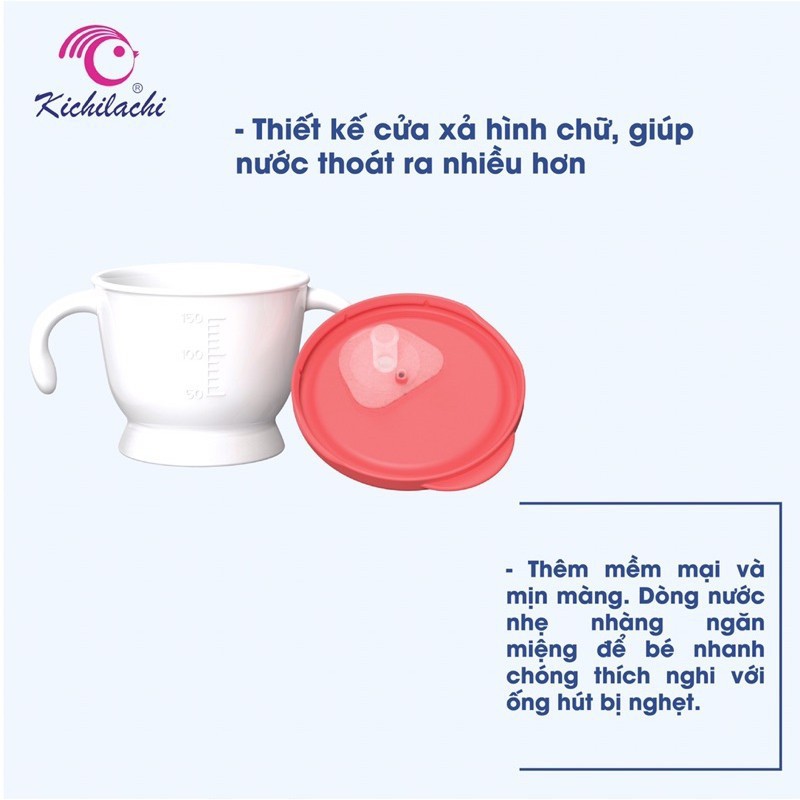 Cốc Tập Hút Tập Uống Nước 3 Giai Đoạn Kichilachi Có Vạch Chia 150ml Cho Bé