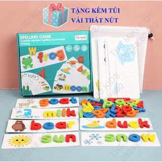 Spelling game - Bộ thẻ ghép chữ cái học tiếng anh 2 mặt bằng gỗ cao cấp, tặng kèm túi đựng - The Miki Kids