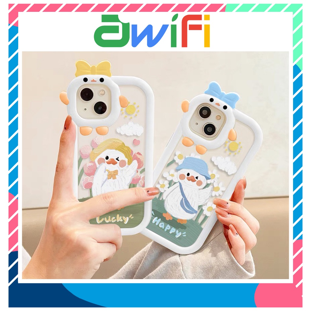 Ốp Lưng Iphone Nơ Camera Hình Vuông Vịt Lucky 6/6Splus/7/7Plus/8/8Plus/X/Xr/Xs/11/12/13/Pro/Max/Plus/Promax - Awifi S3 - 9