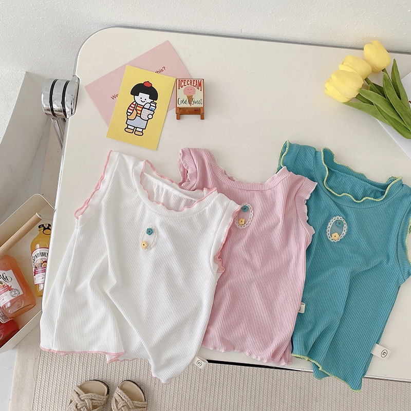Áo Khoác Mỏng Mùa Hè Tay Gỗ In Họa Tiết Hoa Phong Cách Hàn Quốc Cho Bé Gái