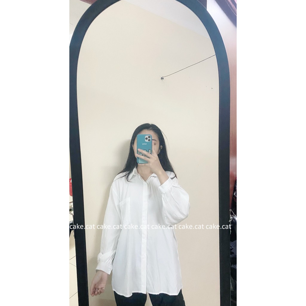[Có sẵn] ÁO SƠ MI TRẮNG LỤA HÀN ULZZANG BASIC DÁNG RỘNG TAY BỒNG TRƠN