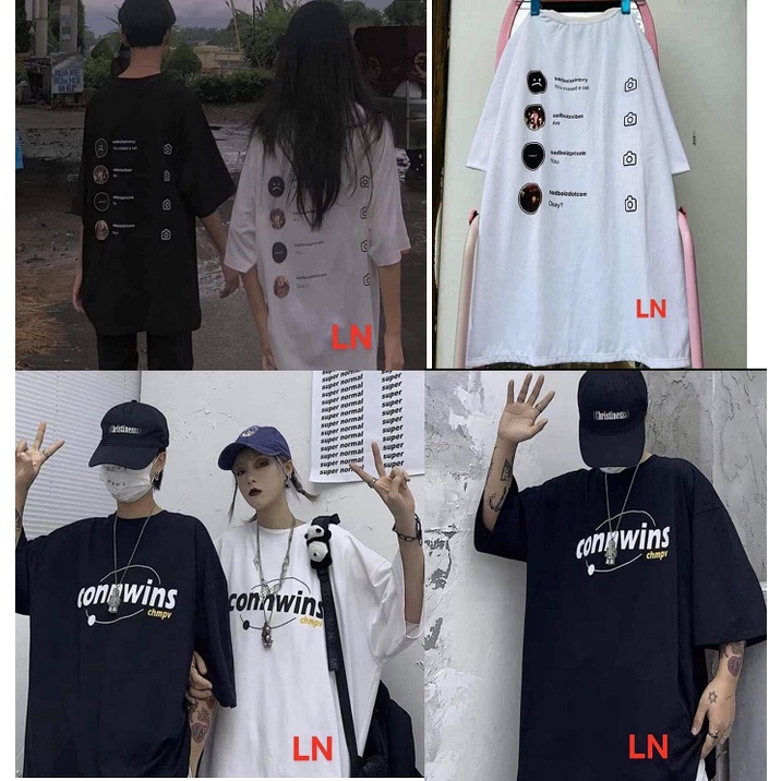 Áo phông Nam nữ connnwin sadboiz đen trắng,Áo thun form thụng rộng tay lỡ chất cotton đẹp