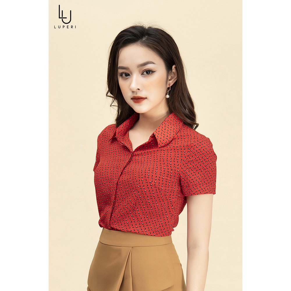 Áo Sơ Mi Nữ Ngắn Tay Cổ Đức Luperi LFSM1120 chất liệu lụa Nhật co giãn không nhăn kiểu dáng eo nhẹ cho nàng công sở