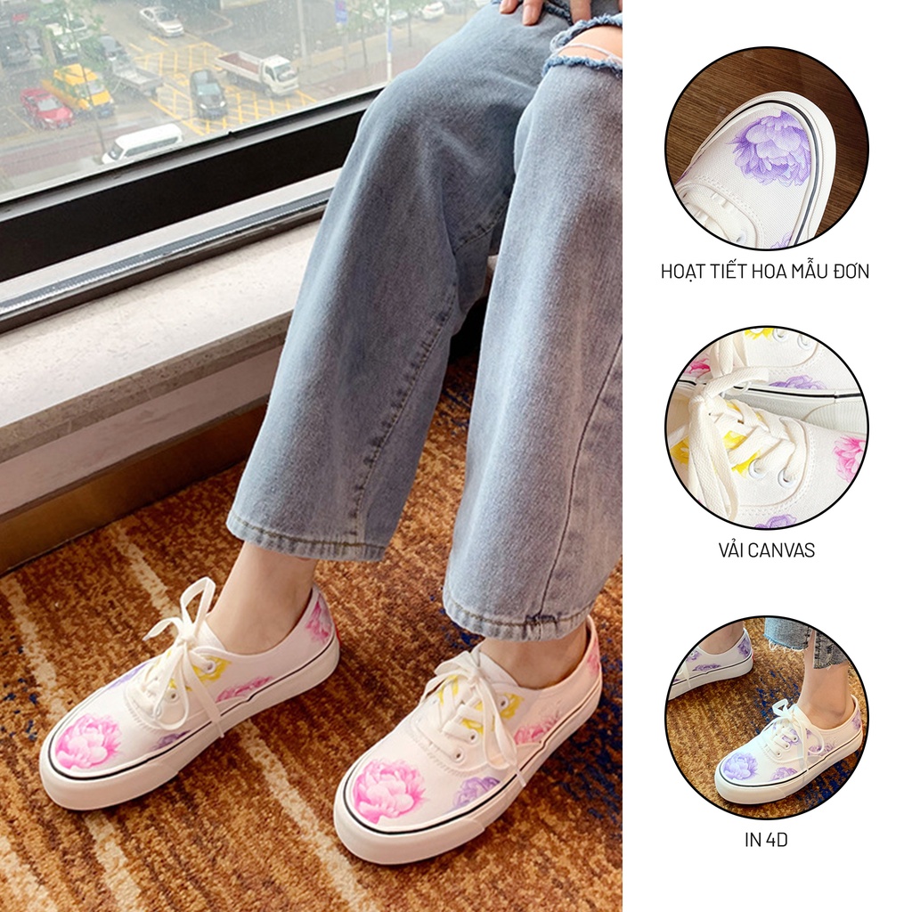 Giày Thể Thao Nữ Ulzzang Vintage, Giày Vải Canvas Graffiti Họa Tiết Hoa Mẫu Đơn Basic Hàn Quốc Street Style-classy_shoes